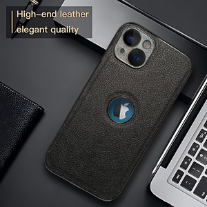 Raised Edges Black Leather Case for Iphone 14 Plus