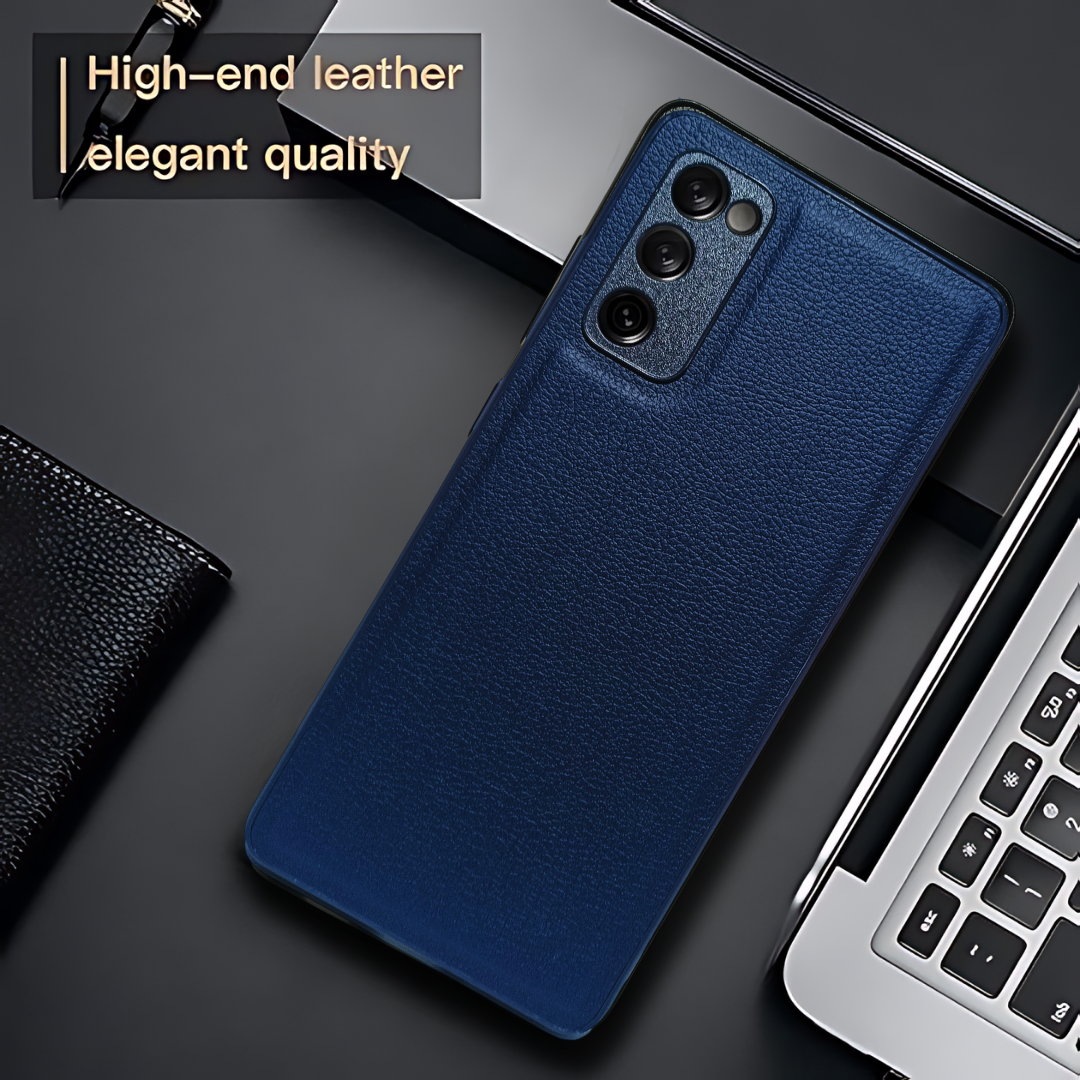 Raised Edges Blue Leather Case for Samsung S20 Fe