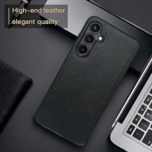 Raised Edges Black Leather Case for Samsung S23 Fe