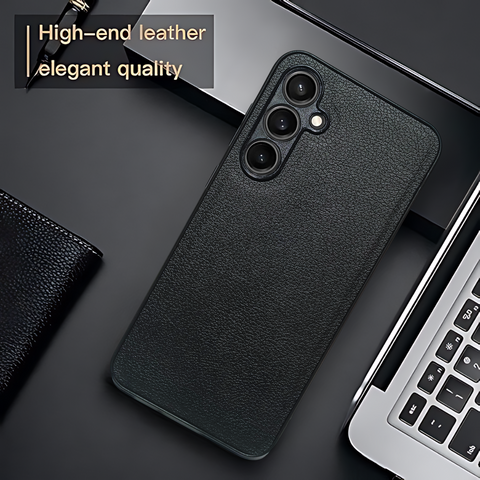 Raised Edges Black Leather Case for Samsung S23 Fe