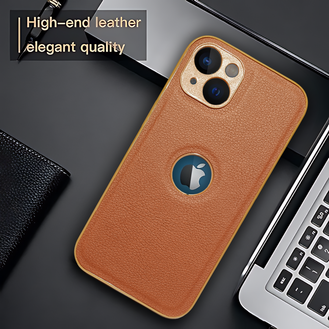 Raised Edges Brown Leather Case for Iphone 14 Plus