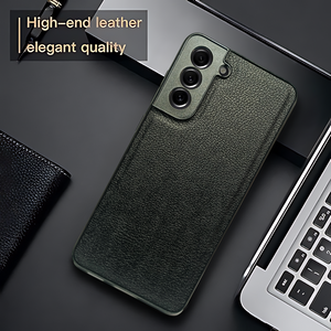 Raised Edges Black Leather Case for Samsung S21 Fe