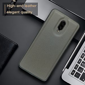 Raised Edges Grey Leather Case for Oneplus 6t