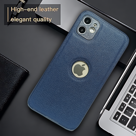 Raised Edges Dark Blue Leather Case for Apple Iphone 11