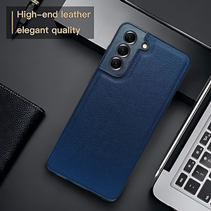 Raised Edges Blue Leather Case for Samsung S21 Fe