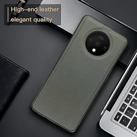 Raised Edges Grey Leather Case for Oneplus 7T