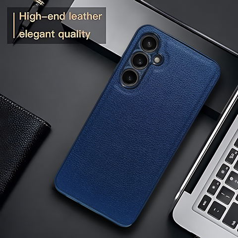 Raised Edges Blue Leather Case for Samsung S23 Fe