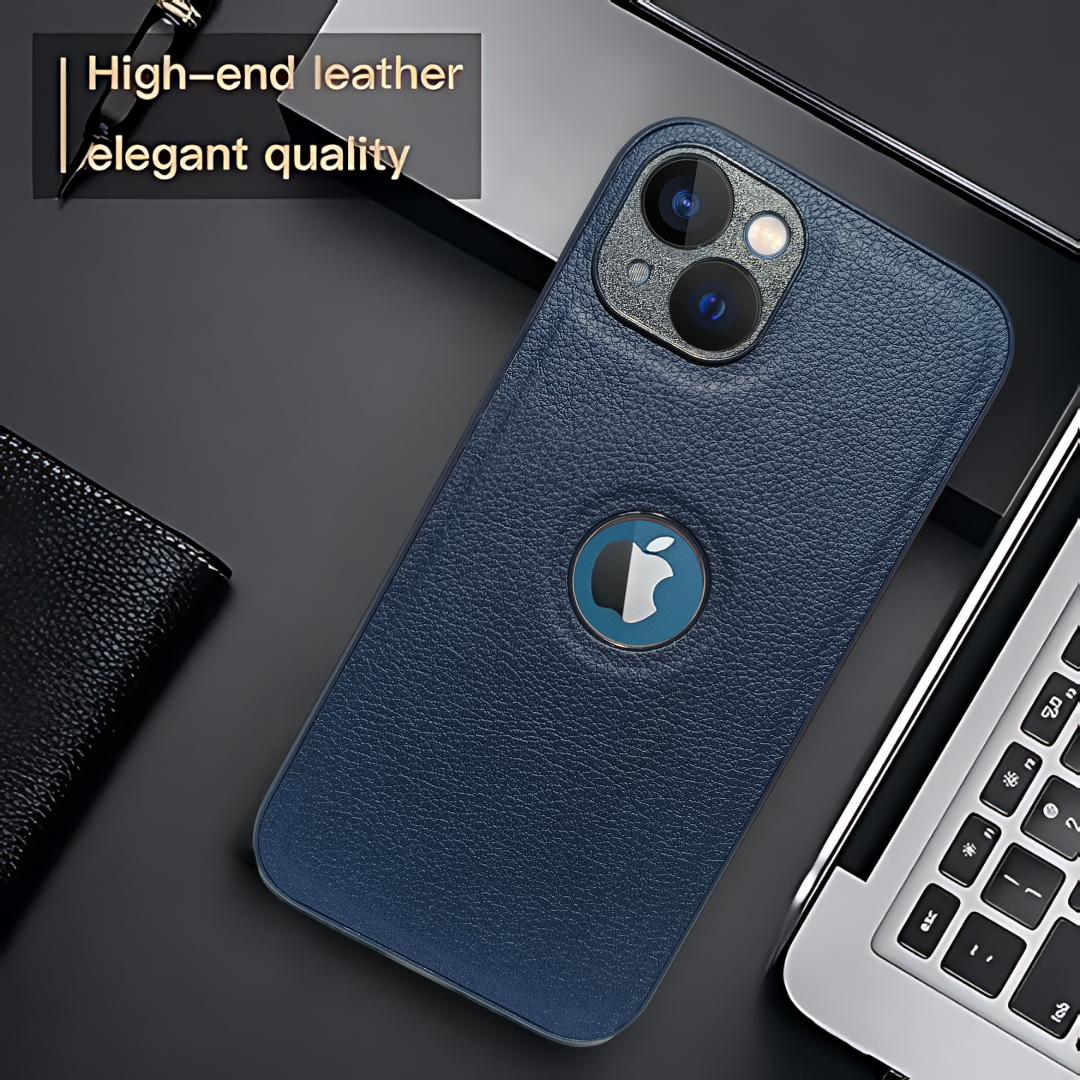 Raised Edges Dark Blue Leather Case for Apple Iphone 14 Plus