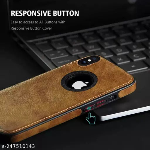 Puloka Brown Logo cut Leather silicone case for Apple iPhone X/xs