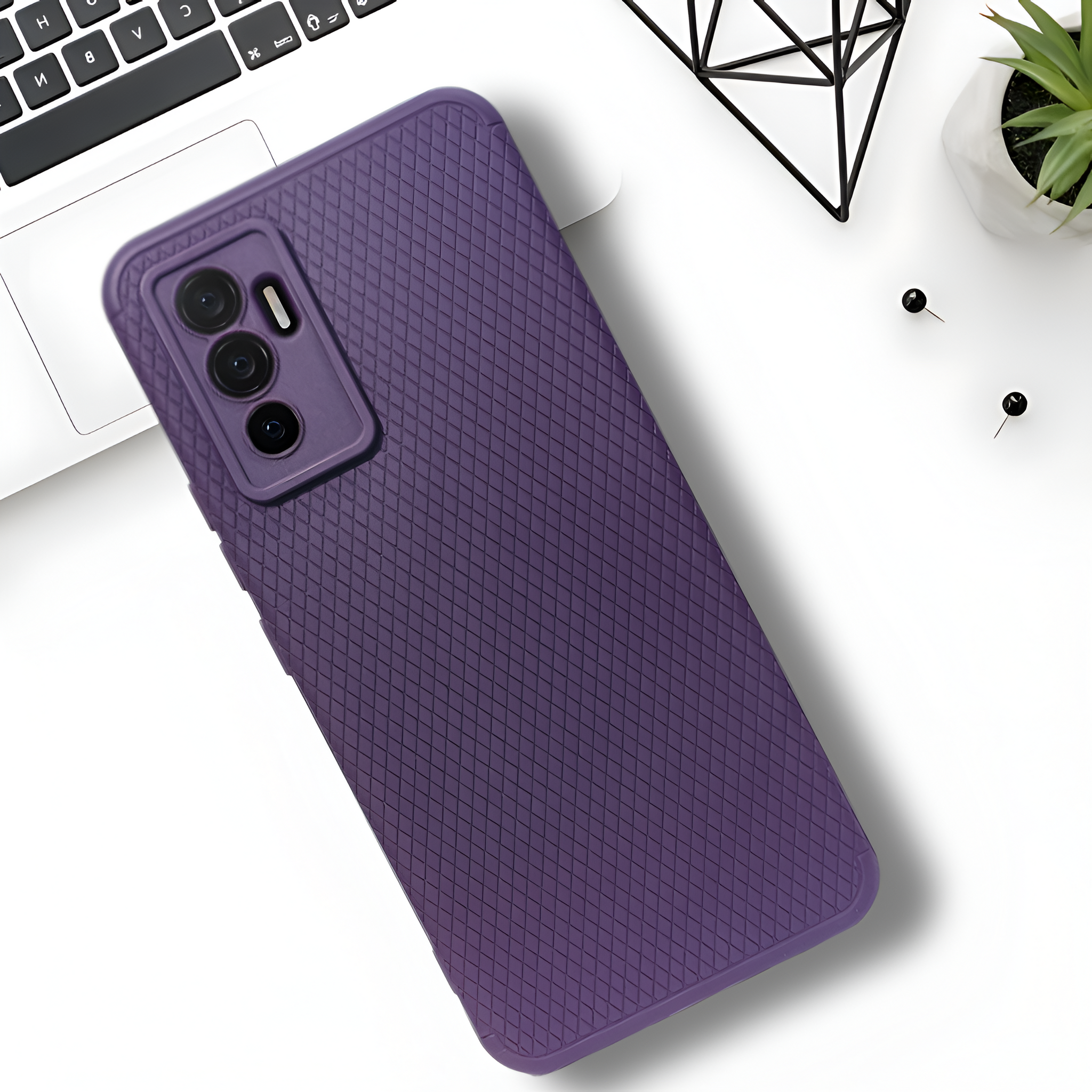 Deep Purple Line Wave Silicone Case for Vivo V23E