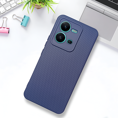 Dark Blue Line Wave Silicone Case for Vivo V25