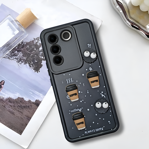 Black COFFEE (ALWAYS HAPPY) Silicone case for Vivo V27 Pro