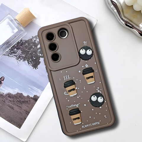 Dark Brown COFFEE (ALWAYS HAPPY) Silicone case for Vivo V27 Pro