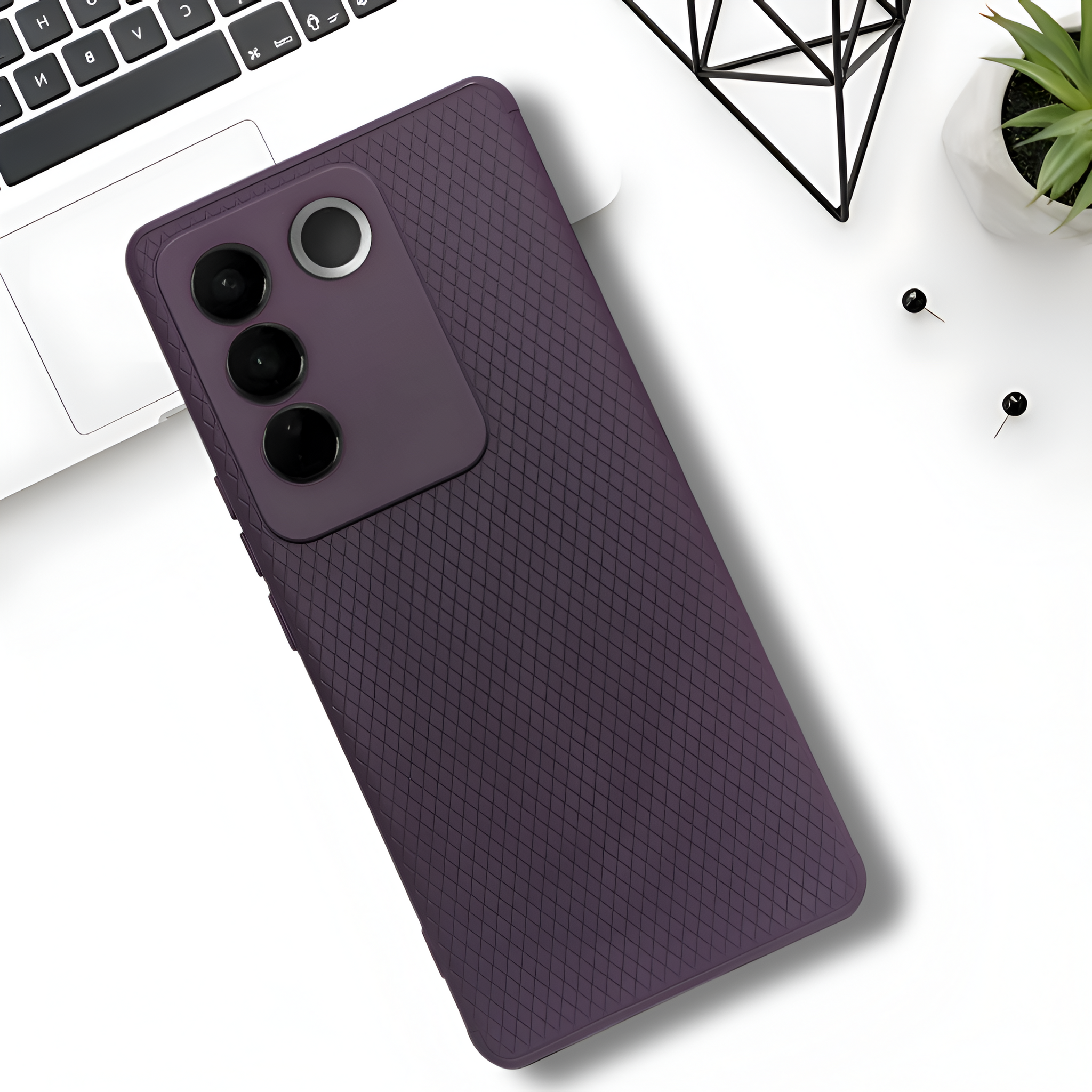 Deep Purple Line Wave Silicone Case for Vivo V27 Pro