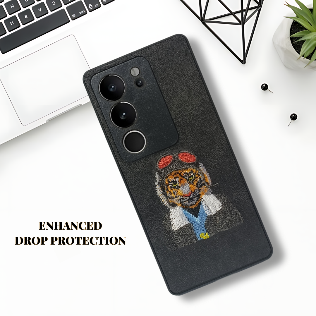 Black leather Black Red Cap Camera Ornamented for Vivo V29