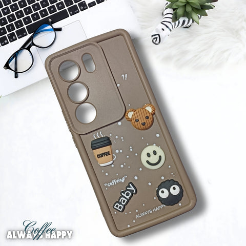 Brown COFFEE (ALWAYS HAPPY) Silicone case for Vivo V29