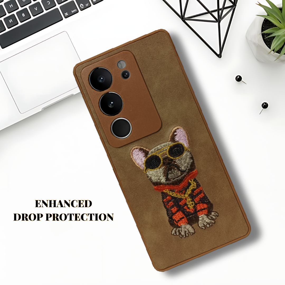 Brown Leather Bulldog Camera Ornamented for Vivo V29