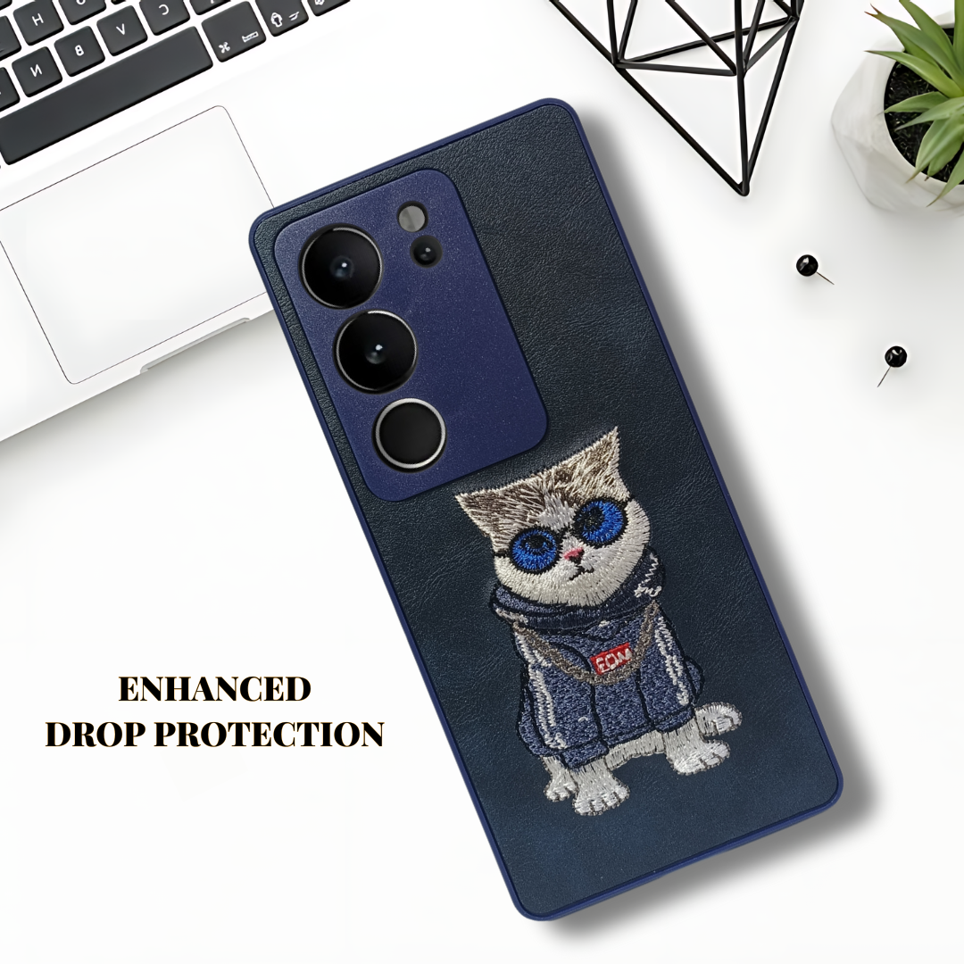 Blue`Leather Cute Cat Camera Ornamented for Vivo V29