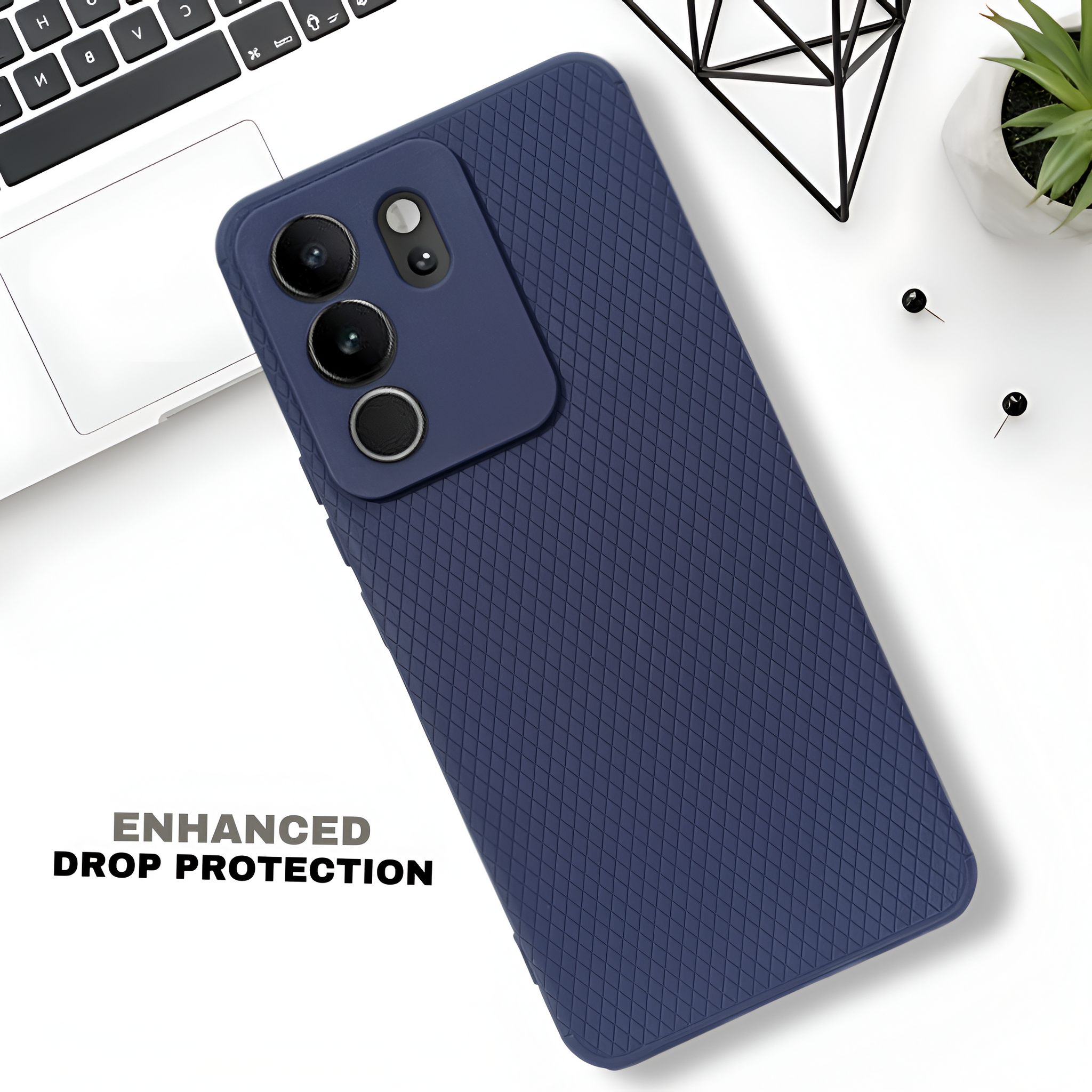 Dark Blue Line Wave Silicone Case for Vivo V29 Pro