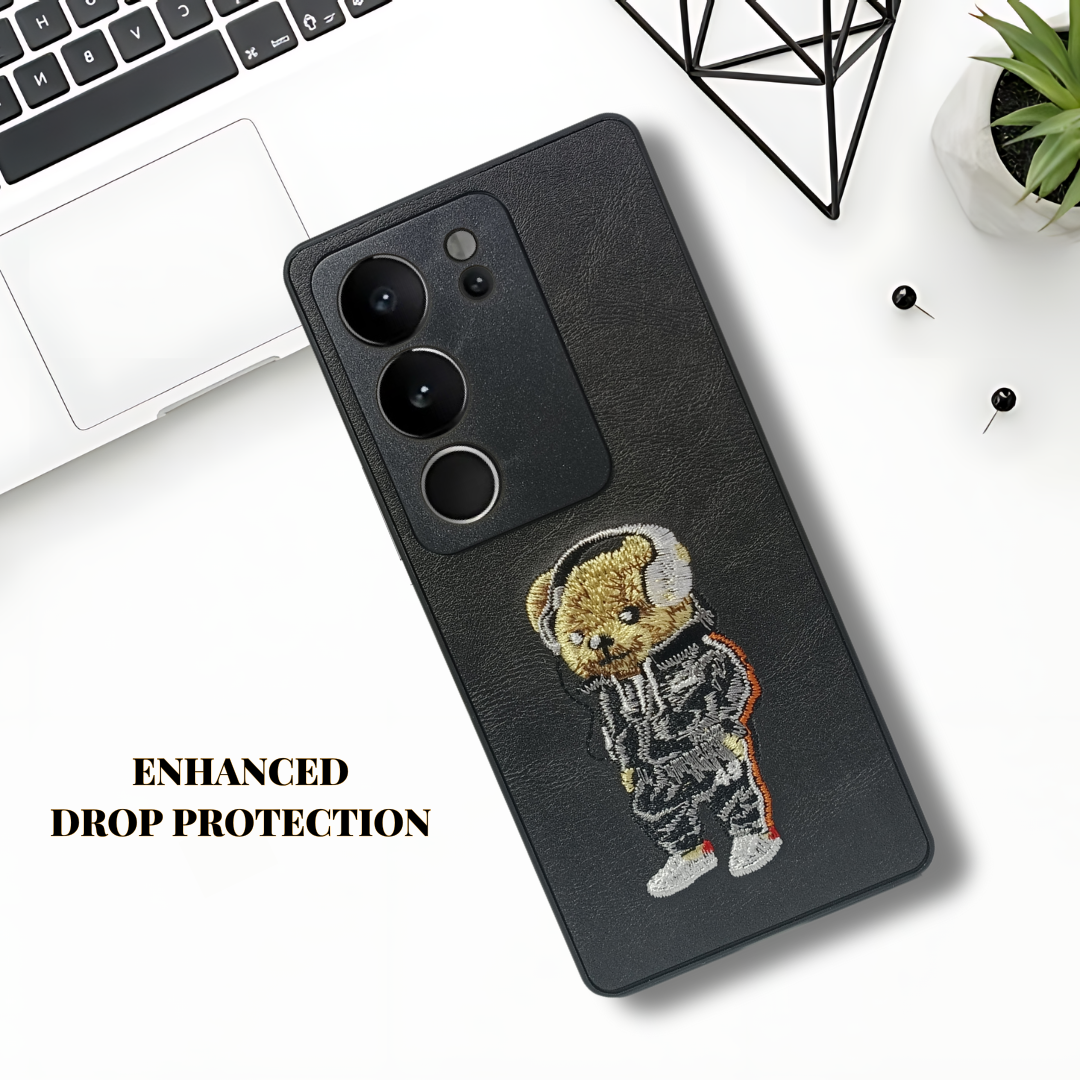 Black leather Headphone teddy Camera Ornamented for Vivo V29