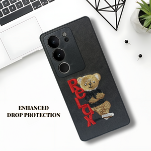 Black Leather Relax Teddy Lion Camera Ornamented for Vivo V29