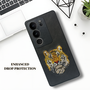 Black Leather Yellow Lion Camera Ornamented for Vivo V29