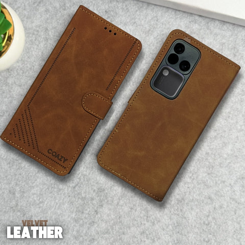 Velvet Brown Flip Leather Case for Vivo V30