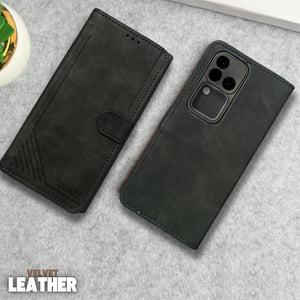 Velvet Black Flip Leather Case for Vivo V30