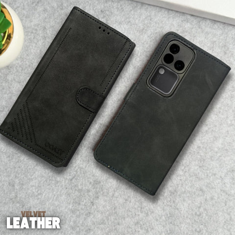 Velvet Black Flip Leather Case for Vivo V30