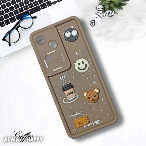 Brown COFFEE (ALWAYS HAPPY) Silicone case for Vivo V30 Pro