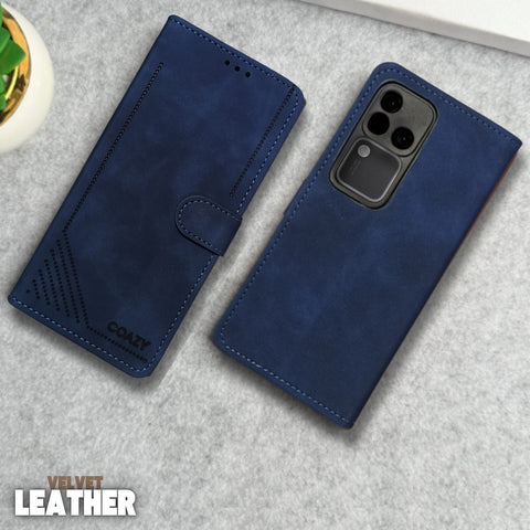 Velvet Dark Blue Flip Leather Case for Vivo V30