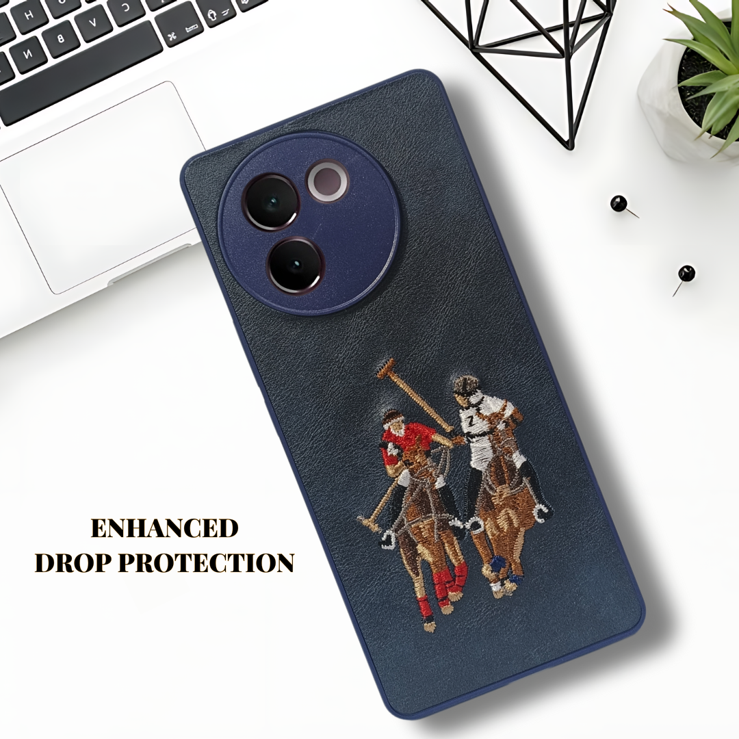 Blue Leather Dual Horse Rider Lion Camera Ornamented for Vivo V30E