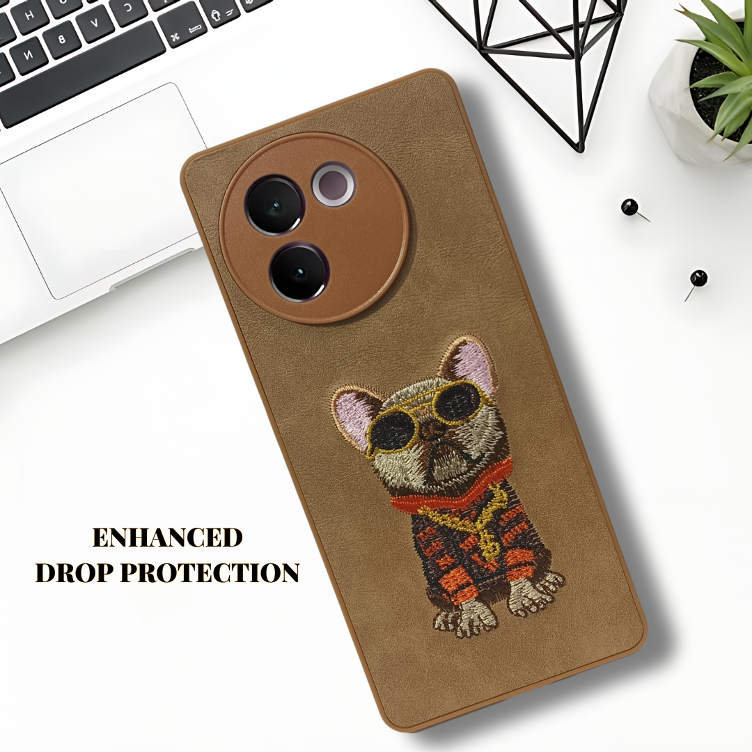 Brown Leather Bulldog Camera Ornamented for Vivo V30E