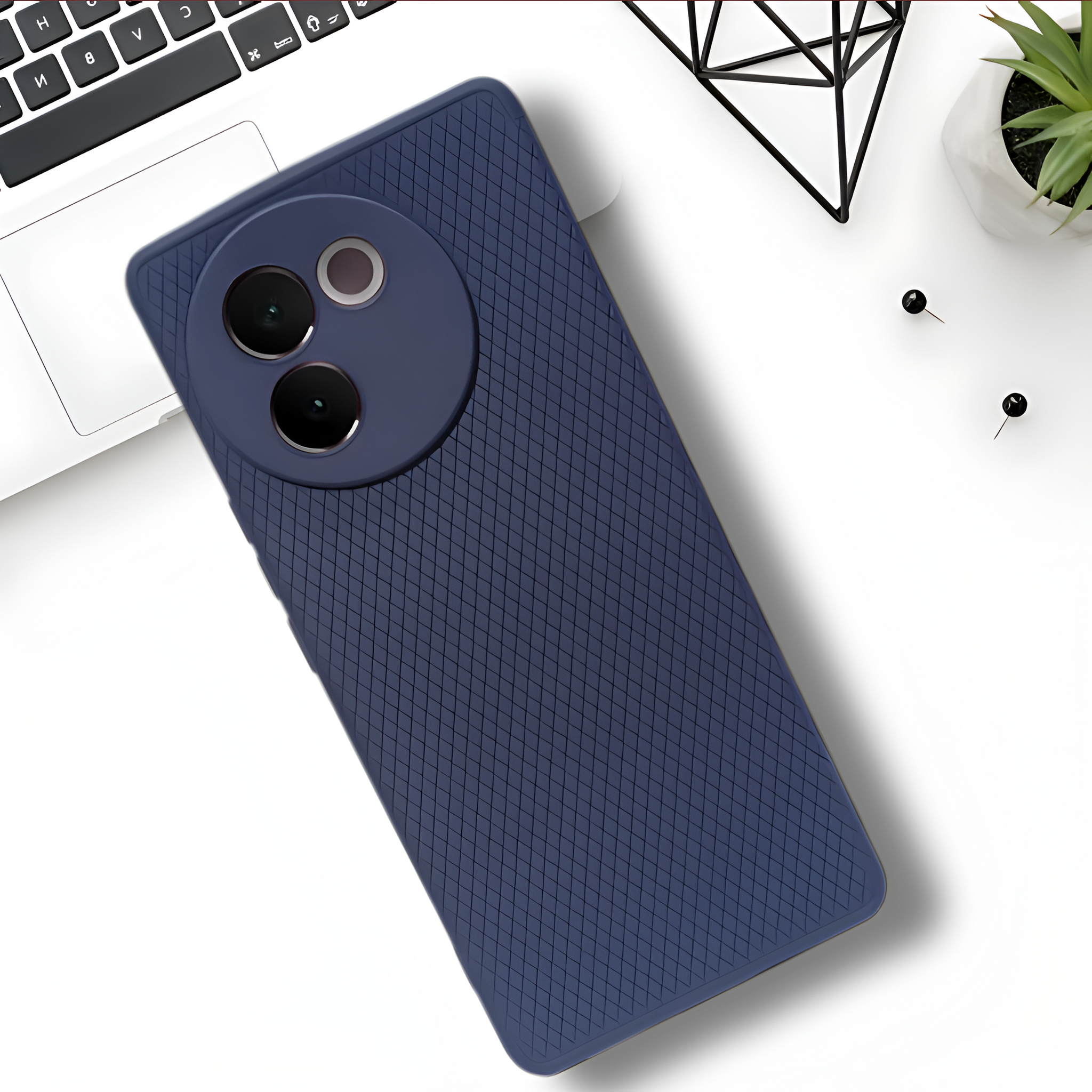 Dark Blue Line Wave Silicone Case for Vivo V30E