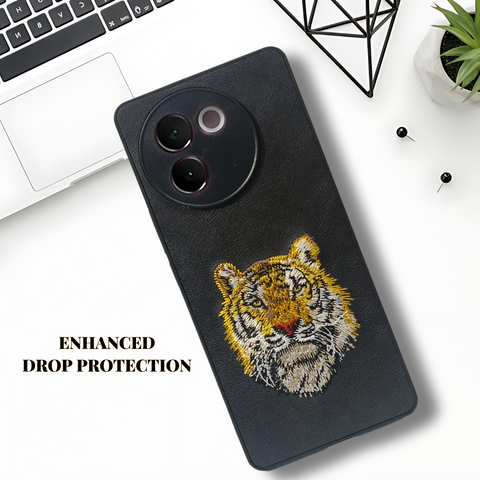 Black Leather Yellow Lion Camera Ornamented for Vivo V30E