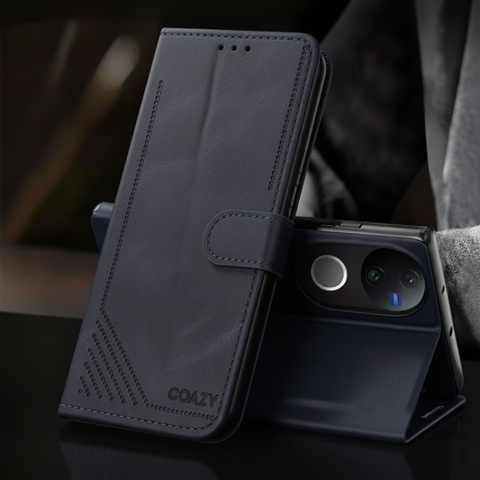 Velvet Black Flip Leather Case for Vivo V50