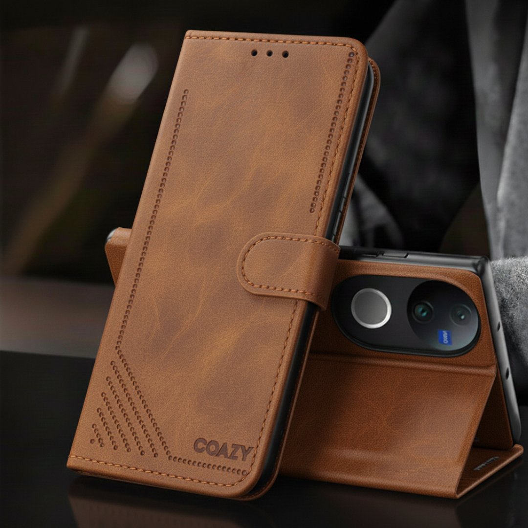 Velvet Brown Flip Leather Case for Vivo V50