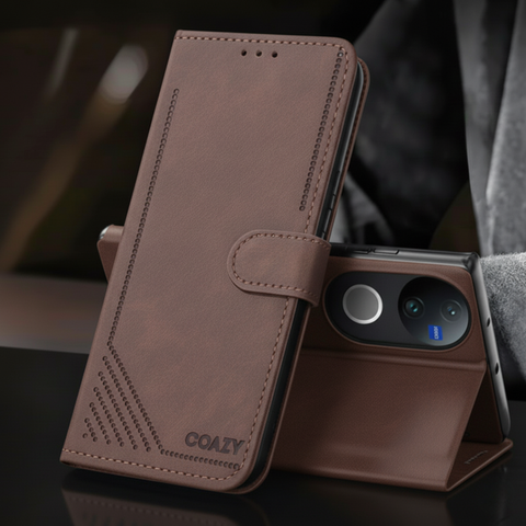 Velvet Dark Brown Flip Leather Case for Vivo V50