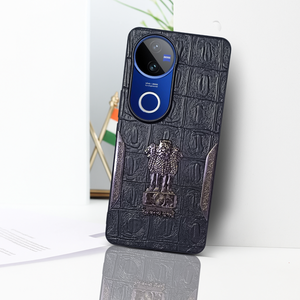 Black (Design 8) Satyameva Jayate embossed Leather Case for Vivo V50