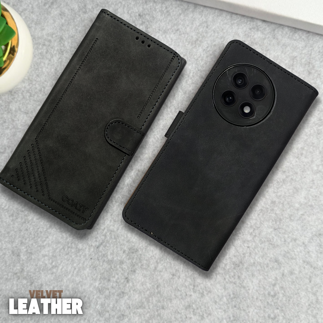 Velvet Black Flip Leather Case for Oneplus 13R