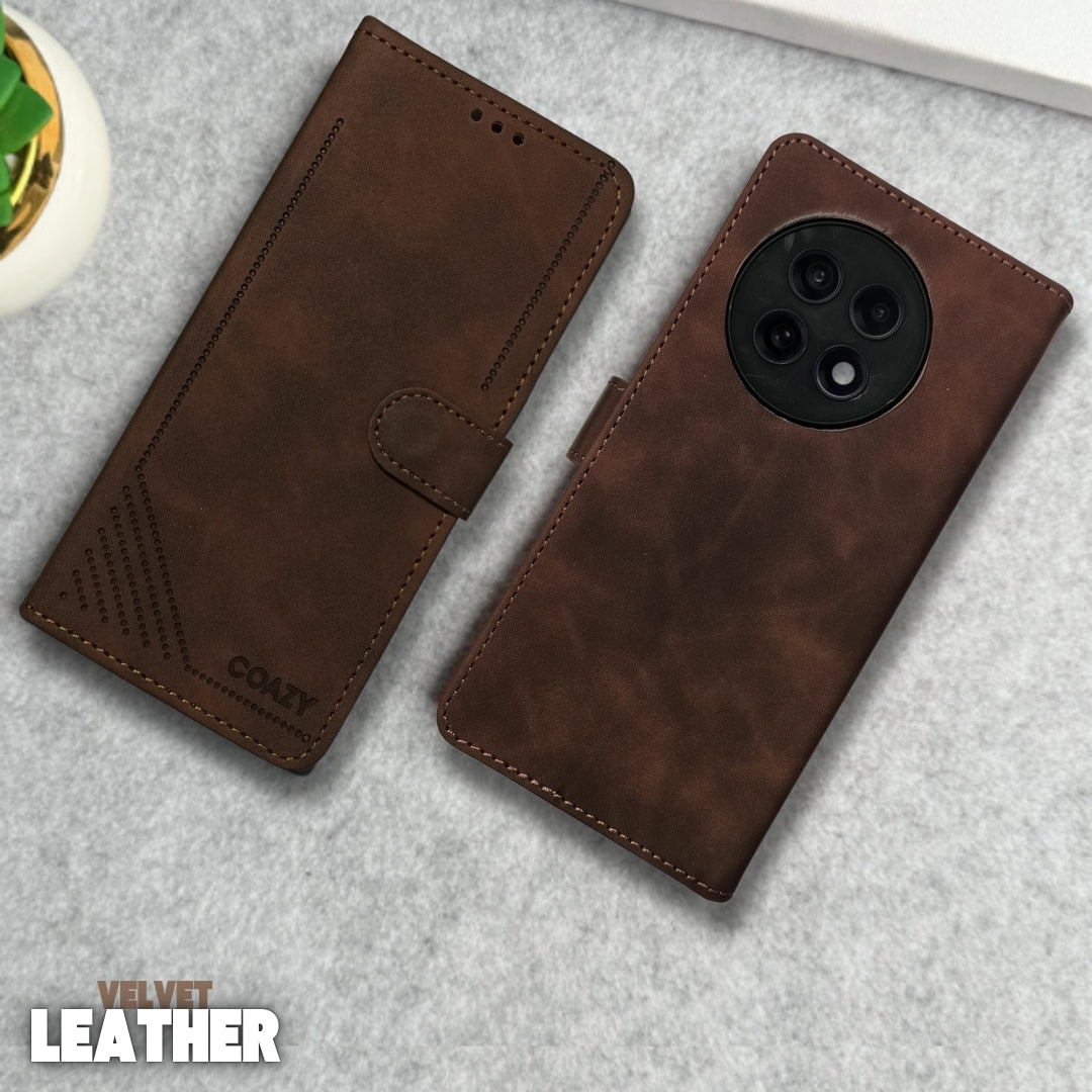 Velvet Dark Brown Flip Leather Case for Oneplus 13R