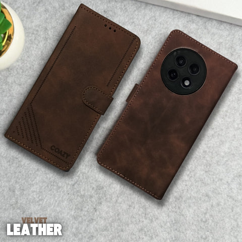 Velvet Dark Brown Flip Leather Case for Oneplus 13R