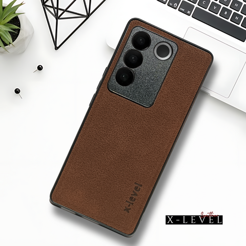 X-LEVEL Dark Brown Leather Case for Vivo V27 Pro