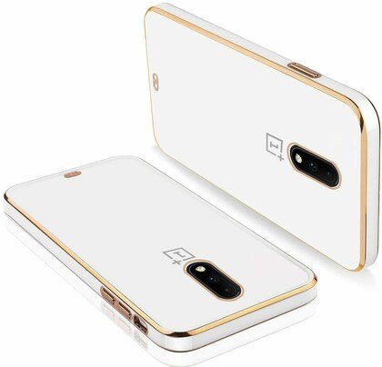 White Electroplated Transparent Case for Oneplus 7 - The Hatke