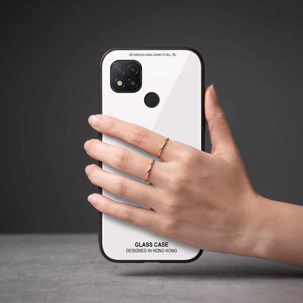 White Glass case for Redmi 9c - The Hatke