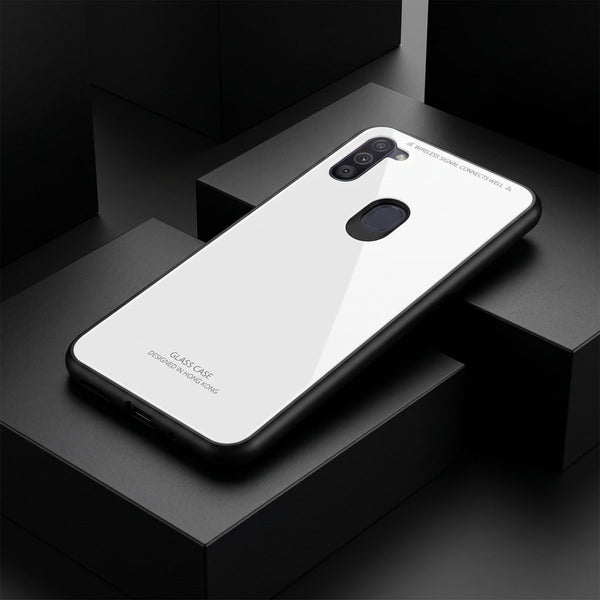White Glass case for Samsung M11 - The Hatke
