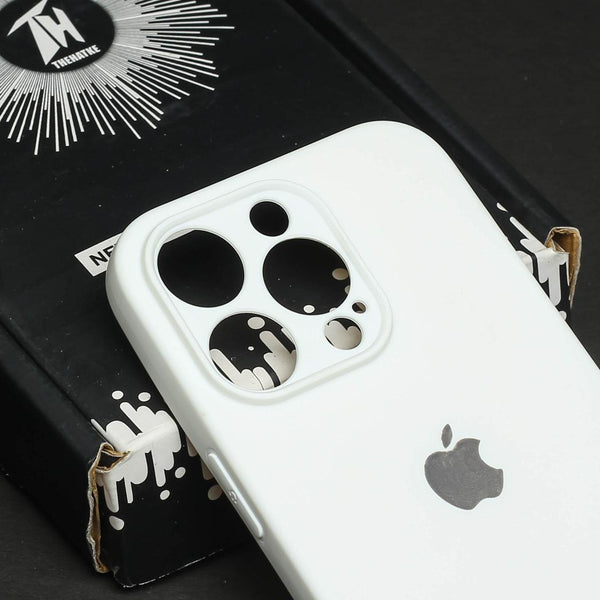 White Original Camera Safe Silicone case for Apple iphone 14 Pro - The Hatke