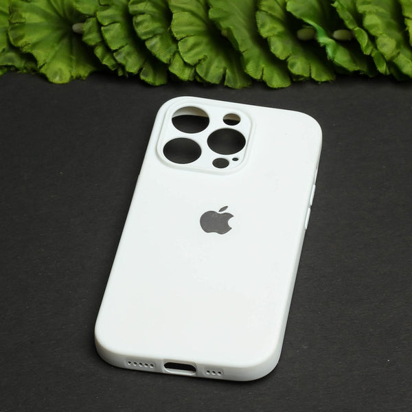 White Original Camera Safe Silicone case for Apple iphone 14 Pro - The Hatke