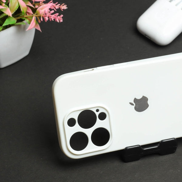 White Original Camera Safe Silicone case for Apple iphone 14 Pro - The Hatke