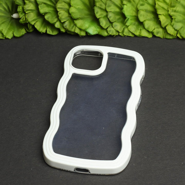 White Zig Zag Frame Silicon Case for Apple Iphone 15 - The Hatke